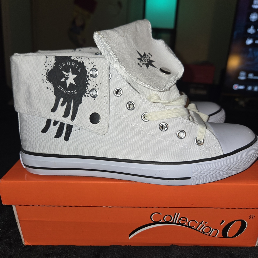 Collection B White and Black Kids High-Top Sneakers Size 7.5